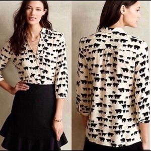 Anthropologie Maeve Bear Print Blouse